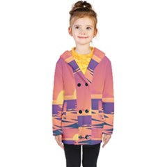 Sunset Ocean Beach Water Tropical Island Vacation Kids  Double Breasted Button Coat by Pakemis