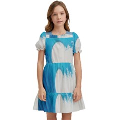 Wave Tsunami Tidal Wave Ocean Sea Water Kids  Puff Sleeved Dress by Pakemis