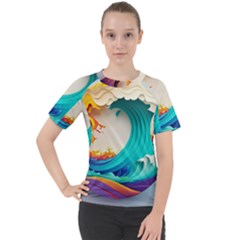 Tsunami Tidal Wave Wave Minimalist Ocean Sea 3 Women s Sport Raglan Tee