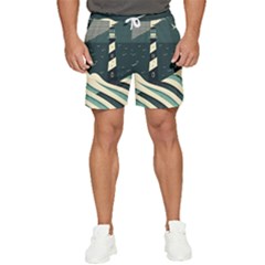 Lighthouse Abstract Ocean Sea Waves Water Blue Men s Runner Shorts by Pakemis