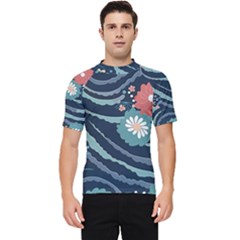 Waves Flowers Pattern Water Floral Minimalist Men s Short Sleeve Rash Guard