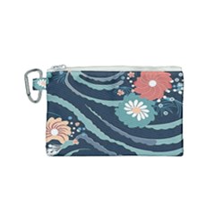 Waves Flowers Pattern Water Floral Minimalist Canvas Cosmetic Bag (small) by Pakemis