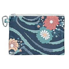 Waves Flowers Pattern Water Floral Minimalist Canvas Cosmetic Bag (xl) by Pakemis