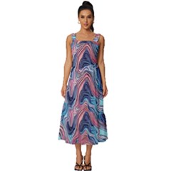 Fluid Art Pattern Square Neckline Tiered Midi Dress by GardenOfOphir