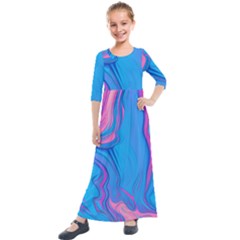 Liquid Background Pattern Kids  Quarter Sleeve Maxi Dress by GardenOfOphir