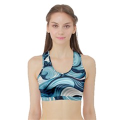 Pattern Ocean Waves Arctic Ocean Blue Nature Sea Sports Bra With Border