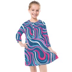 Liquid Art Pattern Kids  Quarter Sleeve Shirt Dress by GardenOfOphir