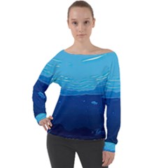 Ai Generated Ocean Sea Fish Underwater Water Off Shoulder Long Sleeve Velour Top by Pakemis