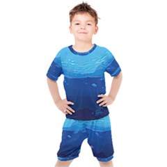 Ai Generated Ocean Sea Fish Underwater Water Kids  Tee And Shorts Set by Pakemis