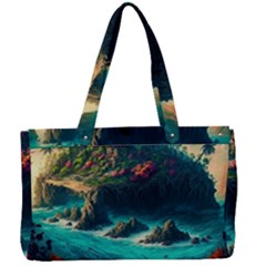 Tropical Island Paradise Ocean Sea Palm Trees Canvas Work Bag by Pakemis