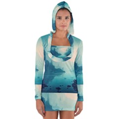 Ai Generated River Forest Woods Outdoors Long Sleeve Hooded T-shirt by Pakemis