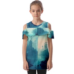 Ai Generated River Forest Woods Outdoors Fold Over Open Sleeve Top by Pakemis