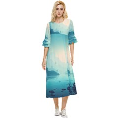 Ai Generated River Forest Woods Outdoors Double Cuff Midi Dress by Pakemis