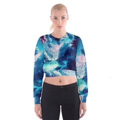 Tropical Winter Frozen Snow Paradise Palm Trees Cropped Sweatshirt