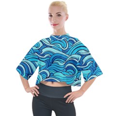 Pattern Ocean Waves Blue Nature Sea Abstract Mock Neck Tee by Pakemis