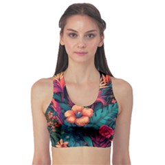 Tropical Flowers Floral Floral Pattern Pattern Sports Bra by Pakemis