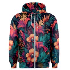 Tropical Flowers Floral Floral Pattern Pattern Men s Zipper Hoodie