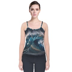 Tsunami Waves Ocean Sea Water Rough Seas 5 Velvet Spaghetti Strap Top by Pakemis