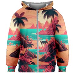 Tropical Beach Sea Jungle Ocean Landscape Kids  Zipper Hoodie Without Drawstring by Pakemis