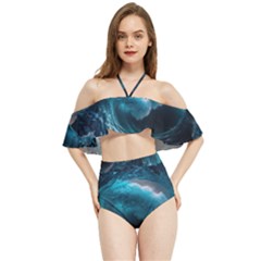 Tsunami Waves Ocean Sea Water Rough Seas 3 Halter Flowy Bikini Set  by Pakemis