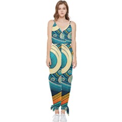 Waves Wave Ocean Sea Abstract Whimsical Abstract Art Sleeveless Tie Ankle Chiffon Jumpsuit by Pakemis