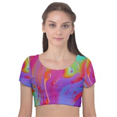 Beautiful Fluid Shapes In A Flowing Background Velvet Short Sleeve Crop Top  by GardenOfOphir