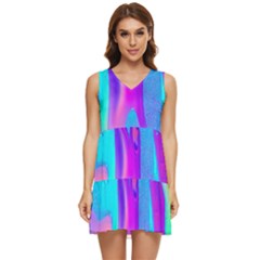 Colorful Abstract Fluid Art Pattern Tiered Sleeveless Mini Dress by GardenOfOphir