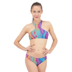 Liquid Art Pattern - Marble Art High Neck Bikini Set by GardenOfOphir