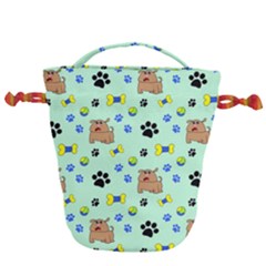 Dog Pattern Seamless Blue Background Scrapbooking Drawstring Bucket Bag