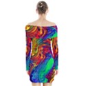 Waves Of Colorful Abstract Liquid Art Long Sleeve Off Shoulder Dress View2