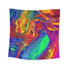 Waves Of Colorful Abstract Liquid Art Square Tapestry (small) by GardenOfOphir