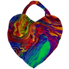 Waves Of Colorful Abstract Liquid Art Giant Heart Shaped Tote by GardenOfOphir