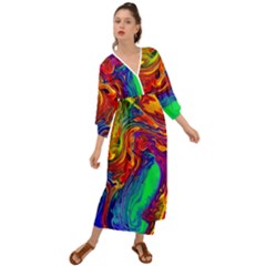 Waves Of Colorful Abstract Liquid Art Grecian Style  Maxi Dress by GardenOfOphir