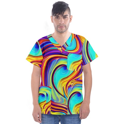 Fluid Art Pattern Men s V-neck Scrub Top by GardenOfOphir