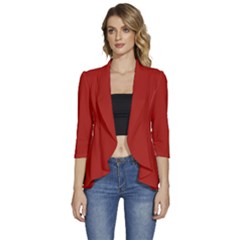 Apple Red	 - 	3/4 Sleeve Ruffle Edge Open Front Jacket by ColorfulWomensWear