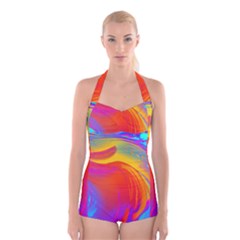 Liquid Art Pattern Boyleg Halter Swimsuit  by GardenOfOphir