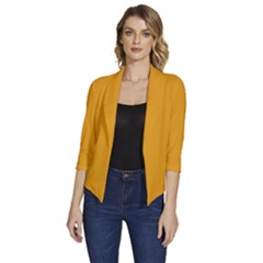 Gamboge Orange	 - 	draped Front 3/4 Sleeve Shawl Collar Jacket by ColorfulWomensWear