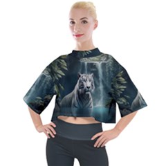 Tiger White Tiger Nature Forest Mock Neck Tee by Jancukart