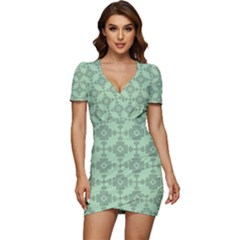 Pattern Low Cut Cap Sleeve Mini Dress by GardenOfOphir