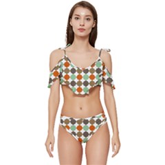 Stylish Pattern Ruffle Edge Tie Up Bikini Set	 by GardenOfOphir