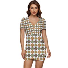 Pattern Low Cut Cap Sleeve Mini Dress by GardenOfOphir