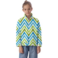 Green Chevron Kids  Half Zip Hoodie by GardenOfOphir