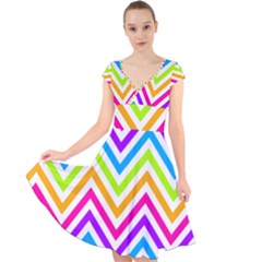 Bright Chevron Cap Sleeve Front Wrap Midi Dress by GardenOfOphir