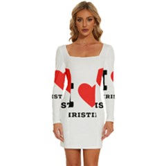 I Love Christine Long Sleeve Square Neck Bodycon Velvet Dress by ilovewhateva