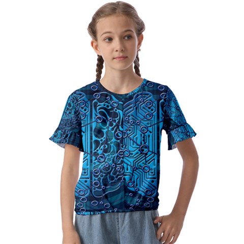 Artificial Intelligence Network Blue Art Kids  Cuff Sleeve Scrunch Bottom Tee by Semog4