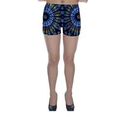 Mandala Floral Rose Window Strasbourg Cathedral France Skinny Shorts by Semog4