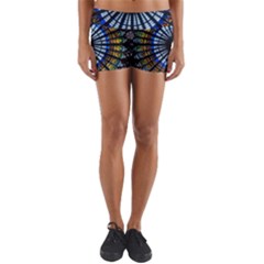 Mandala Floral Rose Window Strasbourg Cathedral France Yoga Shorts by Semog4