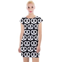 Black And White Pretzel Illustrations Pattern Cap Sleeve Bodycon Dress by GardenOfOphir