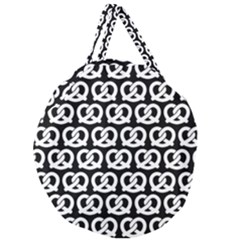 Black And White Pretzel Illustrations Pattern Giant Round Zipper Tote by GardenOfOphir