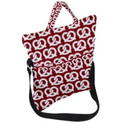 Red Pretzel Illustrations Pattern Fold Over Handle Tote Bag by GardenOfOphir